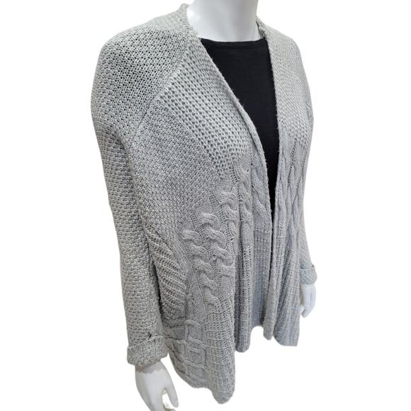 Sam Edelman Sarita Gray Mixed Knit Long Cardigan Sweater Women’s Small Oversized - Picture 2 of 10